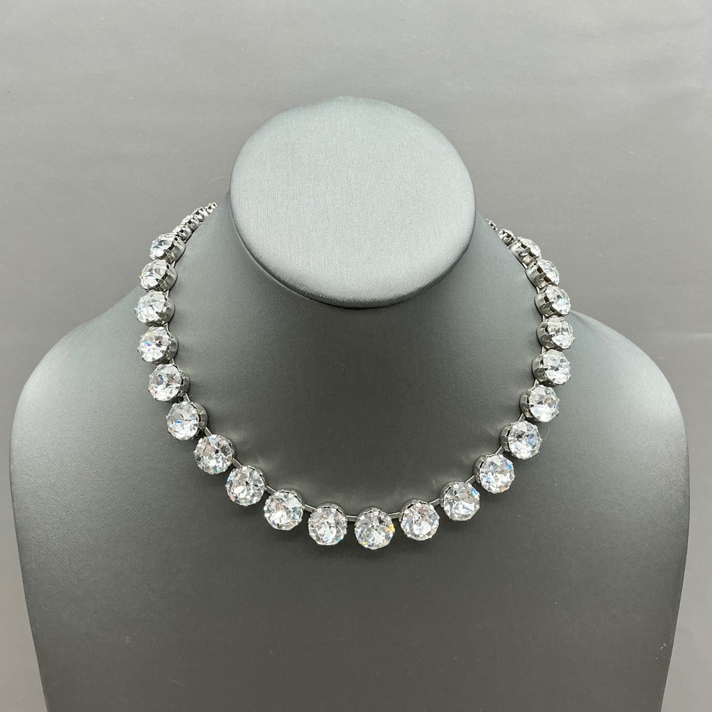 Rhinestone Graduated Choker Necklace Women Silver Tone Crystal Statement Jewelry
